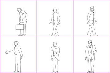 vector sketch illustration silhouette design decoration painting collection of young business executives.eps