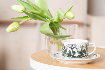 北欧ビンテージのカップ,コーヒー,チューリップ,インテリア