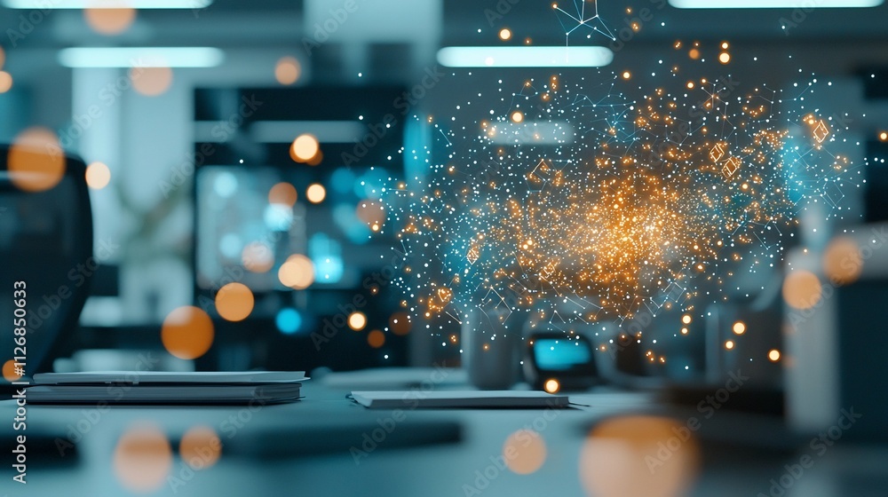 Aufkleber holographic graphs and network connections visualizing financial growth and business success against