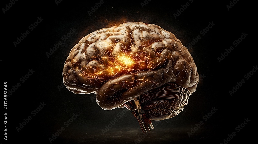 Poster glowing neural network patterns of the human brain representing the power of intelligence in healthc
