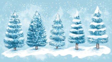 Fototapeta premium Christmas trees set,pines for greeting card,Collection of Christmas trees in flat design for greeting cards,invitations, banner,New Year and xmas traditional,Winter holiday.