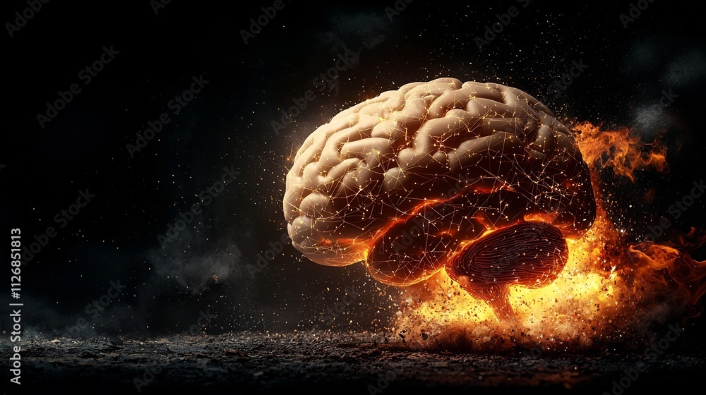 Poster a photograph of a human brain visualized with glowing neural network patterns representing the innov