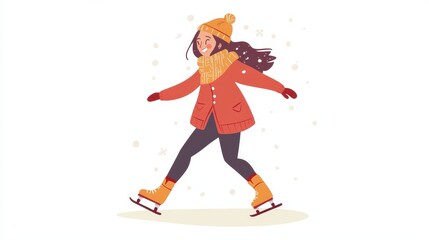 Fototapeta premium Cartoon of Women's ice skates,Ice skating rink,Horizontal composition winter activities banner,Seasonal sport hobby poster,Winter leisure,Winter time,Concept of vacation and travel,copy space.