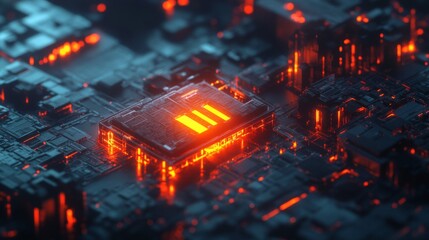Naklejka premium Glowing Orange Circuitry Illuminates Advanced Technology