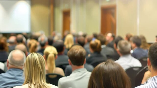 audience in conference room professional seminar corporate meeting business presentation smooth 4k video motion footage