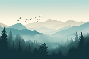 Obraz premium Blue hills with winter tress 
