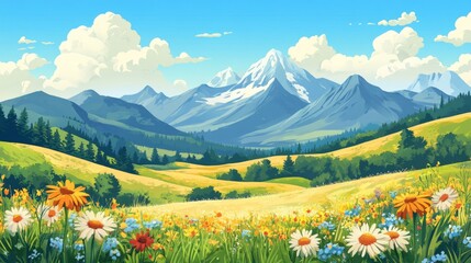 Fototapeta premium Majestic Mountains and Blooming Wildflower Meadow