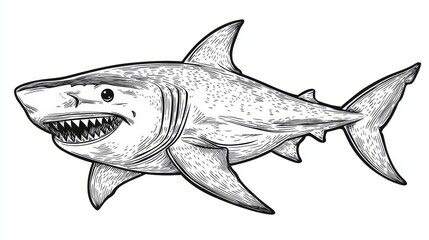 Obraz premium Intricate Line Art Drawing of a Great White Shark