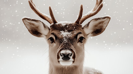 Close-up of deer in gentle snowfall during winter