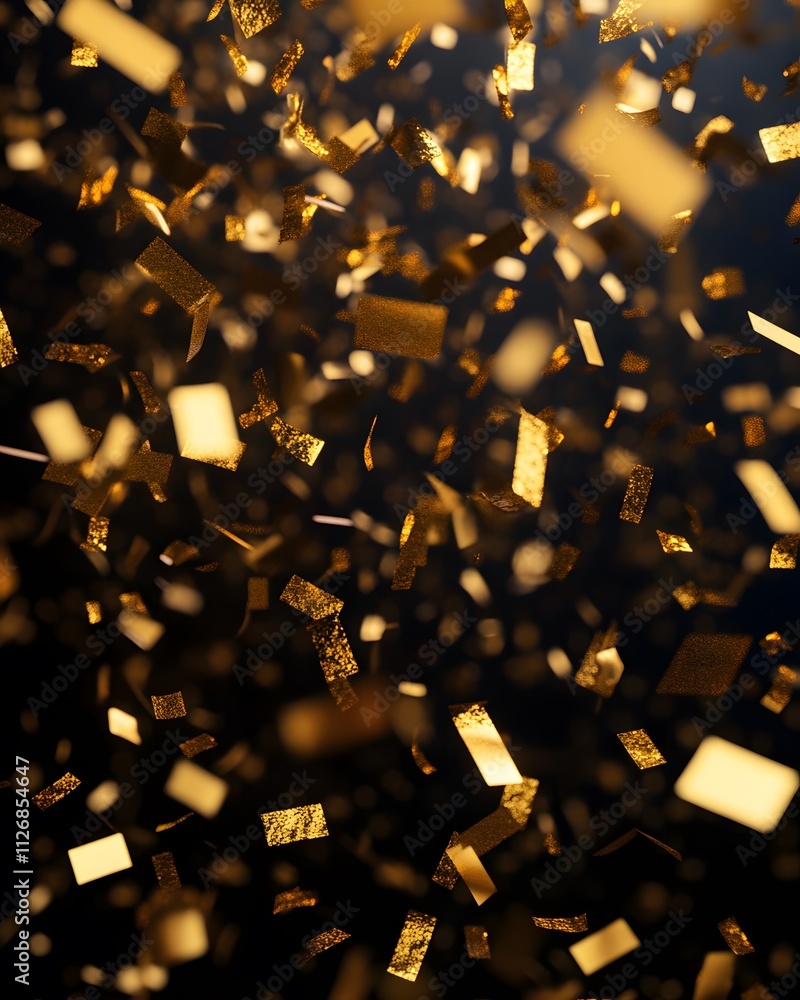 Aufkleber a dynamic display of golden confetti falling against a dark background, creating a festive atmospher