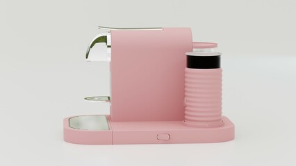 Realistic 3D coffee machine design, showcasing an espresso maker with a sleek, modern style. Perfect for home appliance branding, advertisements, and product mockups. High-quality render for promotion