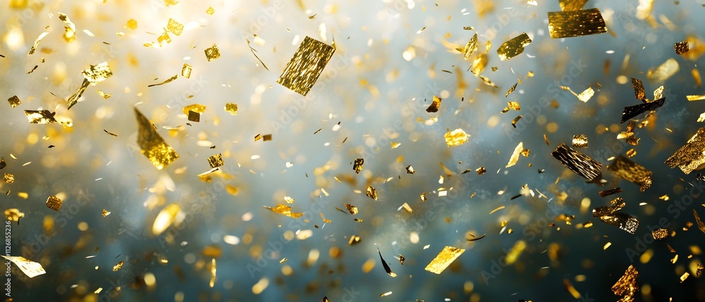 Aufkleber a dynamic scene of shimmering gold particles floating against a blurred background.