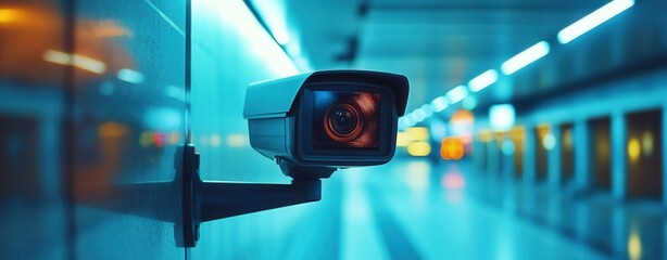 Modern surveillance camera in urban environment.