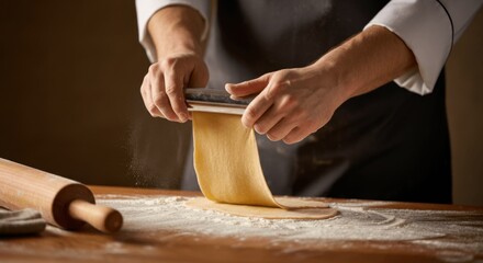 Artisan chef crafting homemade pasta dough in kitchen