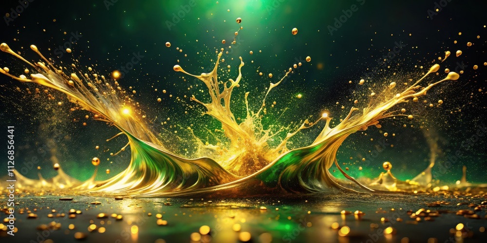 Aufkleber A Splash of Liquid Gold Creates a Dramatic and Artistic Composition with a Sparkling Background