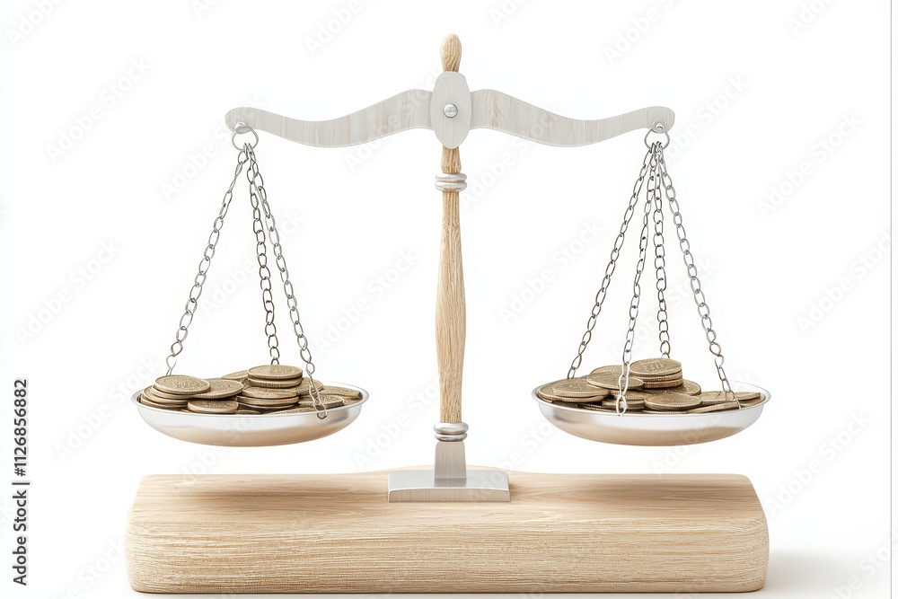 Poster value and price in commerce concept. a balance scale with coins on both sides symbolizes financial e