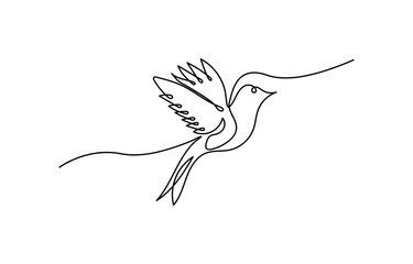 One continuous line drawing of flying up dove. Bird symbol of peace and freedom in simple linear style, Flying bird continuous line drawing element isolated on white background for decorative element.