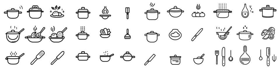 Obraz premium A set of sleek, contemporary cooking icons in black and white.