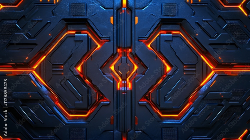 Poster abstract futuristic design with glowing elements and intricate patterns.