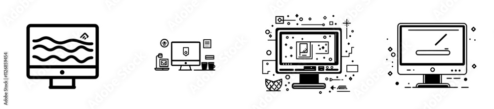 Aufkleber Observe the widescreen outline in monochrome, an icon for a computer or TV screen, empty and on display.