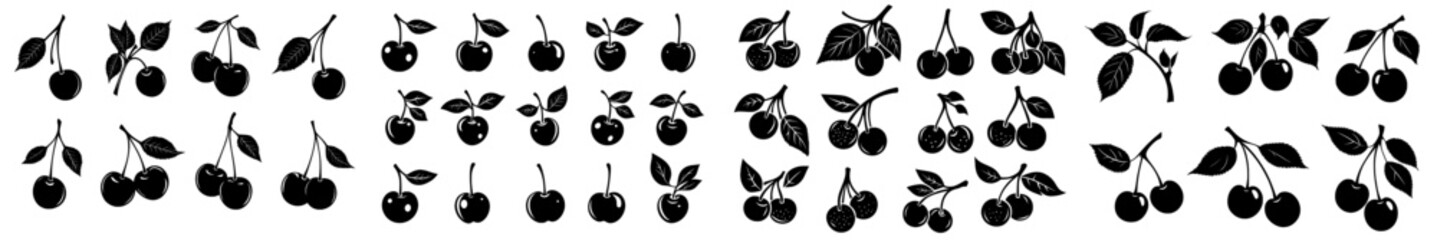 Collection of cherry outlines. Monochrome shapes on a white background. Contemporary stock illustration.