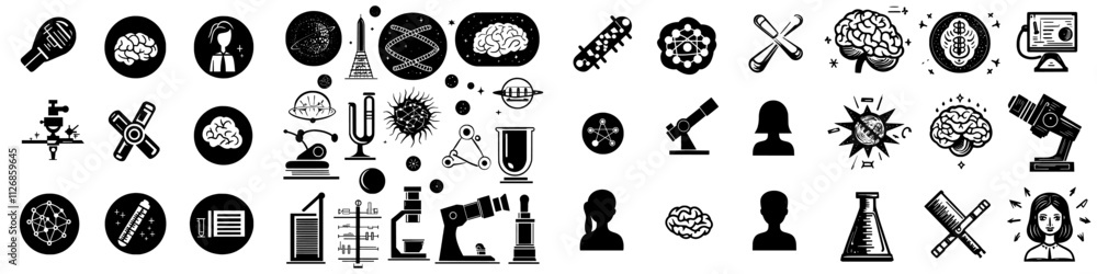 Poster a set of science icons. disciplines that explore the structure of the world, studied in school or un