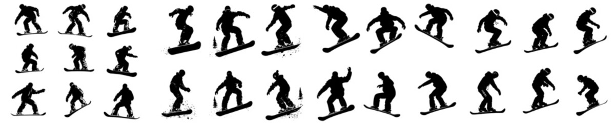Fototapeta premium Contemporary outlines of a snowboarder in action, isolated on a white background.