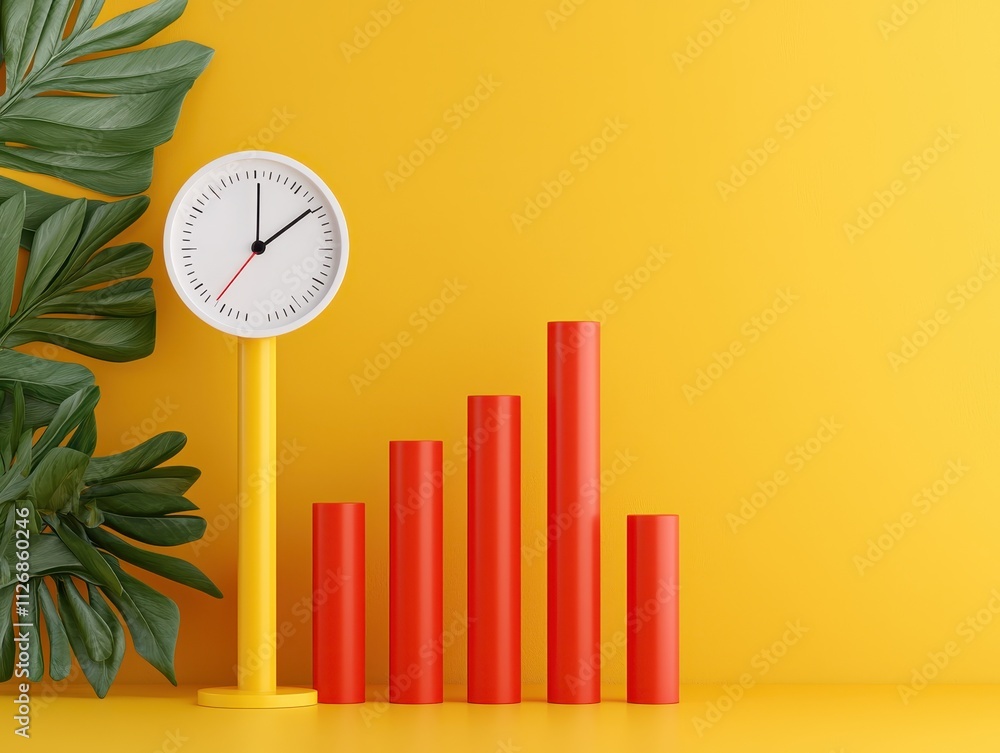 Aufkleber value and price in commerce concept. bright yellow background with a measuring gauge and red cylindr