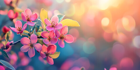 Close-Up of Pink Blossoms with Sun Flare

