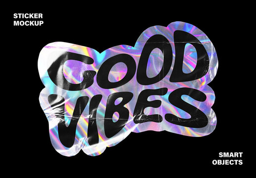 Holo Wrinkle Sticker Mockup