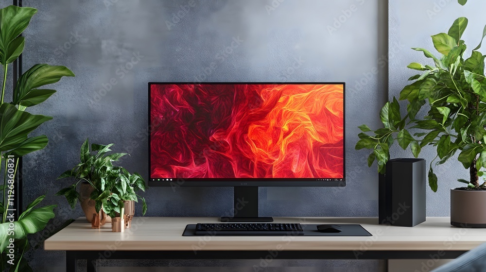 Aufkleber modern home office setup with abstract screen display