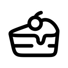 Cheesecake icon, black silhouette on background Berry cheese cake decorated with blueberry and leaves, stencil style. sign or minimalist logo for food design, illustration of bakery and dessert.