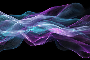 Fototapeta premium An abstract digital background of glowing particle trails in vivid cyan, magenta, and white, flowing dynamically.