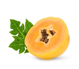 ripe papaya fruit with seeds isolated on white background. full depth of field