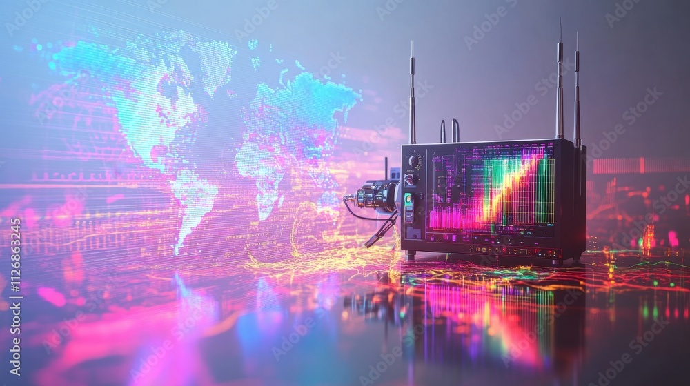 Poster global network data visualization futuristic technology digital world map chart stock market growth