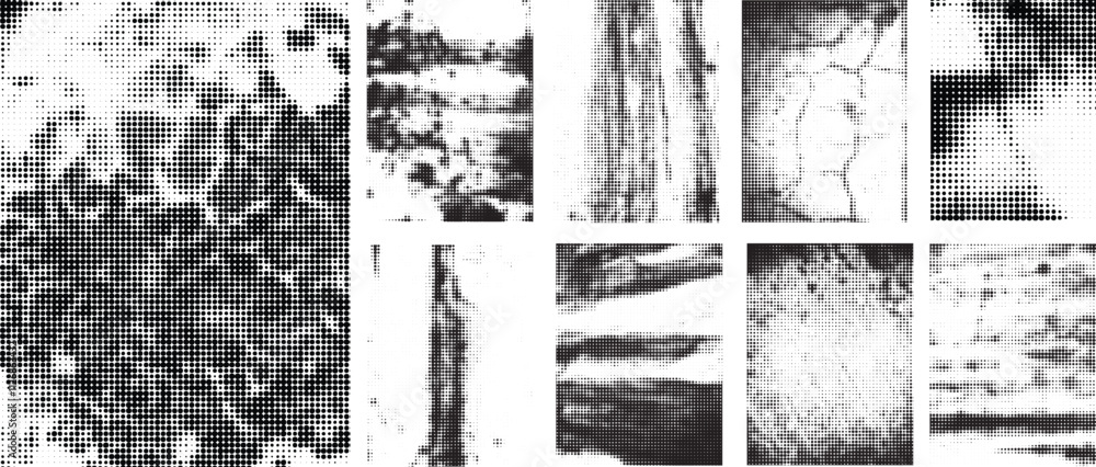 Poster Halftone textures set. Collection of vector, half tone dots textures .Place halftone textured overlay over any Object to Create grunge ,dirty effect .Various halftone dots texture for your design. 
