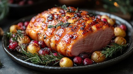 a cooked ham with a bone