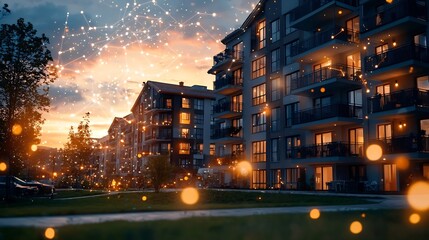 Obraz premium Photograph of a modern pet friendly apartment building featuring smart home technology