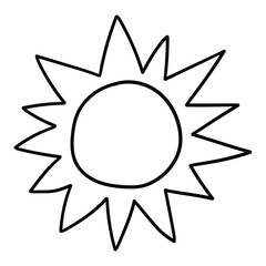 Hand drawn doodle sun on a white background.