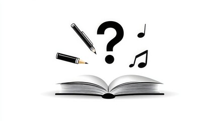 Open Book Question Mark Pencil Music Notes Education Creativity Knowledge Concept