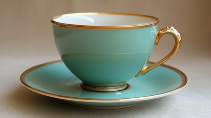 a cup and saucer with gold trim