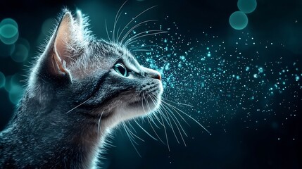 Fototapeta premium Innovative and interactive smart pet toy connected to a digital network featuring glowing lines and a minimal background for text overlay