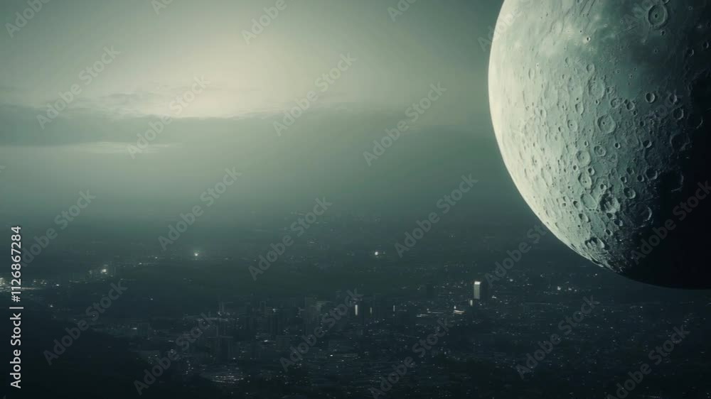 Poster moon in space with soft atmospheric glow cosmic landscape astronomy science smooth 4k video motion f