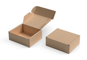 empty Brown Paper mailing box Cardboard box isolated on white background