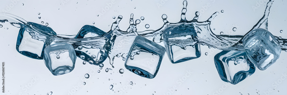 Leinwandbilder water splashes around frozen ice cubes creating a refreshing visual effect in a clear setting