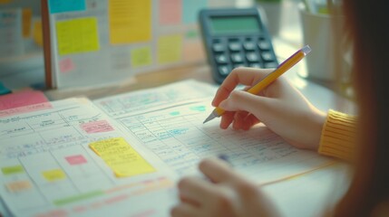 Person diligently writing in a detailed planner