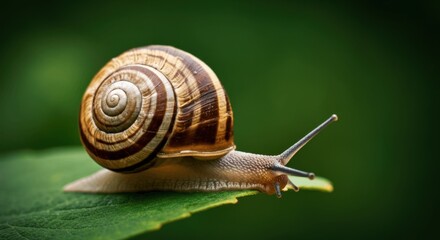 Serene garden snail exploring green leaf