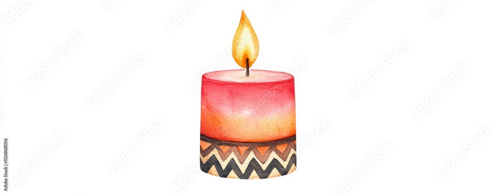 Aufkleber a decorative candle with a vibrant gradient of pink and orange, featuring a patterned base and a fli