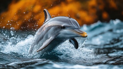 Fototapeta premium a dolphin jumping in the water