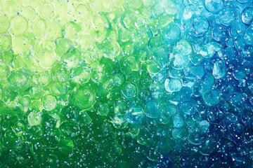 A vibrant background featuring a glowing gradient of emerald green fading into electric blue, with subtle sparkles.